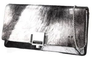 Judith Leiber Pony Hair Crystal Envelope Flap Clutch Shoulder Bag Silver Black g - Picture 1 of 15
