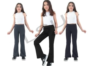 Girls Pull Up School Trousers Bootleg Style Elasticated Waist Finely Stitched - Picture 1 of 18