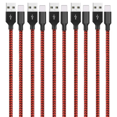 Paquete de 5 cables de carga rápida USB Apple cargador iPhone 6 pies de alta resistencia a granel Foto 1 de 4