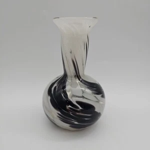 Heavy Glass Vase Black And White Decorative Blown Swirrel - Picture 1 of 9