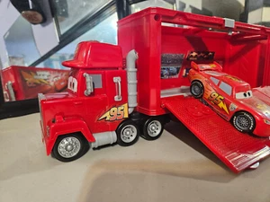 Disney Pixar Cars Mack Semi Truck Trailer Mattel 12" w 2 Lightning McQueen - Picture 1 of 21