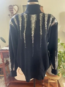 Maglione donna lana di agnello angora coniglio vintage semplice grande paillettes gotico classico - Foto 1 di 12