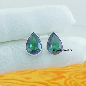 Mystic Topaz Gemstone 925 sterling silver handmade stud Earrings - Picture 1 of 4