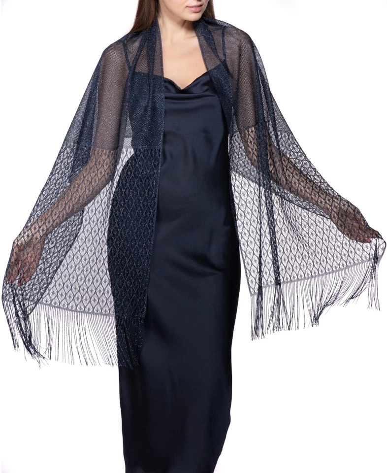 MSRP $39 Inc International Concepts Knit Fringe Evening Wrap Navy Size OSFA - Image 1 of 1
