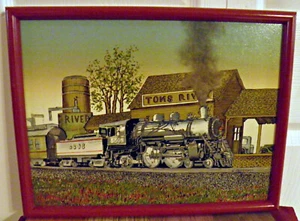 Vintage Railroad Train 11x16" H HARGROVE Print? on Canvas Signed - Picture 1 of 12