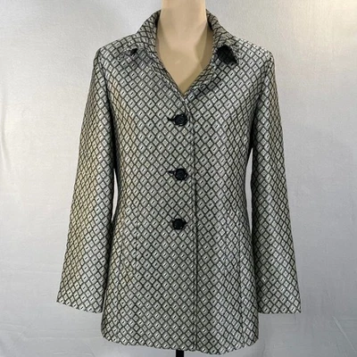 Lightweight Dressy Metallic Textured Jacquard Coat Tan Black Silver M - Image 1 of 4