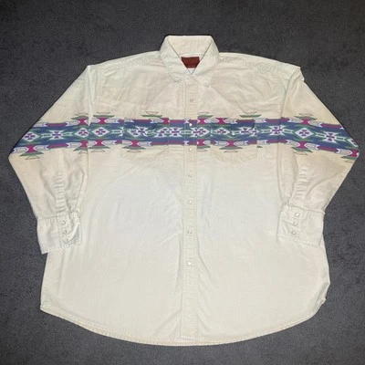 Vintage Rustler Wrangler Southwest Aztec Western Shirt Pearl Snap XL Green Red - Image 1 of 4