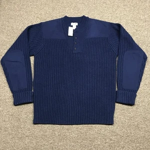LL Bean Sweater Commando Military Merino Lambswool Ribbed Navy Mens Large Henley - Bild 1 von 10