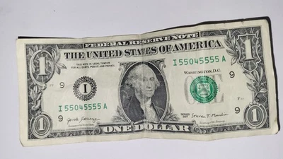 US One Dollar Bill 2017 Binary Note 6 5's Fancy Serial Number - Image 1 of 2