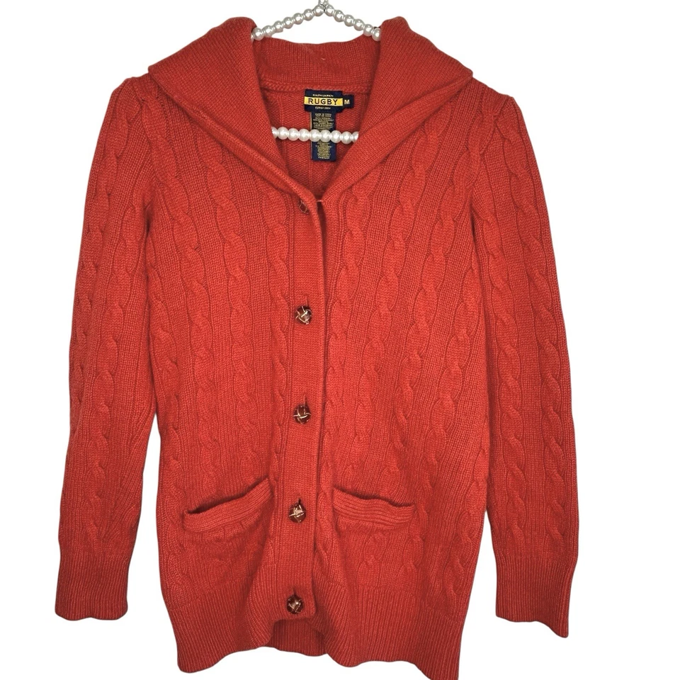 Cardigã de lã rúgbi Ralph Lauren suéter malha cabo médio vovô pescador - Imagem 1 de 4