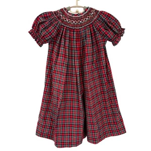 Rags Land Dress 4T Smocked Tartan Plaid Bishop Christmas Holiday Cotton NWOT - Picture 1 of 7