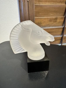 Art Deco Frosted Glass Horse Head Sculpture On Black Base 7” Tall Vintage - Picture 1 of 19
