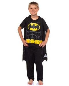 DC Comics Batman Pajamas Boys' 3PC Shirt Pant Set Detachable Cape - Picture 1 of 4