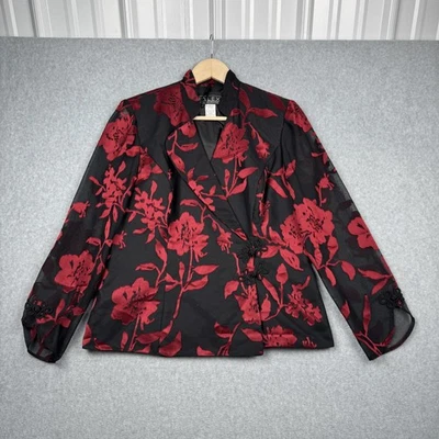 Chaqueta Alex Evenings Mujer Grande Negra Roja Floral Cierre Rana Transparente Elegante Foto 1 de 4