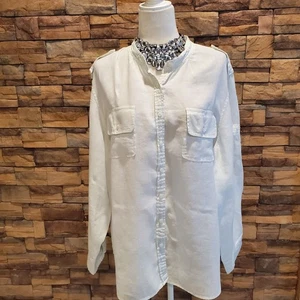 TOMMY HILFIGER BLOUSE WHITE LONG SLEEVE LINEN SIZE 22(2X) - Picture 1 of 8