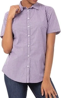 Chef Works Women's Modern Gingham Short Sleeve Dress Shirt Purple XL NWT NEW - Image 1 of 2