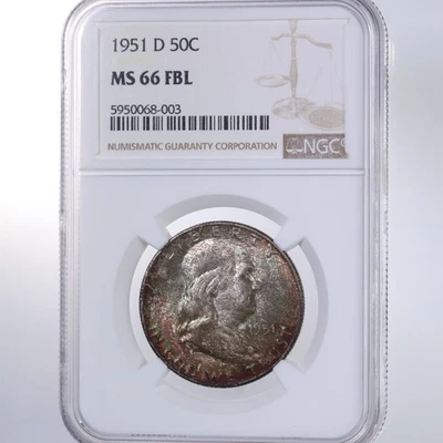 1951 D Franklin 50C NGC Certified MS 66 FBL Toned Surfaces - Image 1 of 2