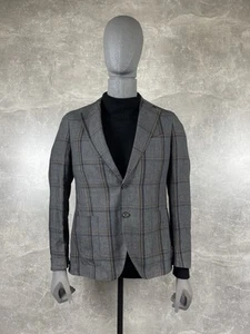 Corneliani CC Collection Blazer 50R RENARD Gray Linen Windowpane Italy $546 NWT - Picture 1 of 16