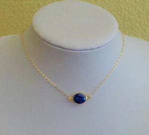 Beautiful Faceted Natural Blue Sapphire Bezel Oval Yellow Gold Choker Necklace - Picture 1 of 6