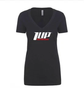 NEU!! 1UP NUTRITION: T-Shirt meliert schwarz, grafisches Logo mit V-Ausschnitt, Größe Small  - Bild 1 von 6