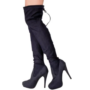 Drawstring Tie Lace Up OTK Over The Knee Thigh High Boots Stiletto Heel Platform - Picture 1 of 8