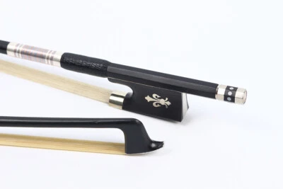 4/4 Violin Bow Carbon FIber  Leather Ebony Frog Bows Hair Color Silk Black nice - Image 1 of 4