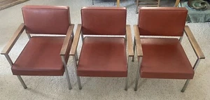 3 Vintage Mid Century Modern HARTER Chairs Metal Tubular w Wood Arms Dated 1964 - Picture 1 of 20