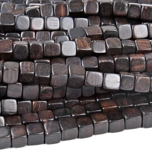 6MM Natural Ebony Black Sandalwood Gemstone Square Cube 16 inch (80019015-D523) - Picture 1 of 3