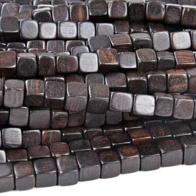 6MM Natural Ebony Black Sandalwood Gemstone Square Cube 16 inch (80019015-D523) - Image 1 of 3