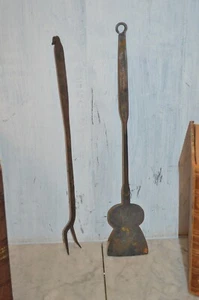 Antique Set Wrought Iron Keyhole Spatula Roasting Fork Primitive 19th C Utensils - Imagen 1 de 10