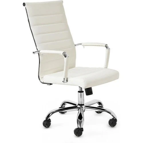 Ergonomic White Ribbed PU Leather High Back Executive Computer Desk Office Task - Image 1 of 4