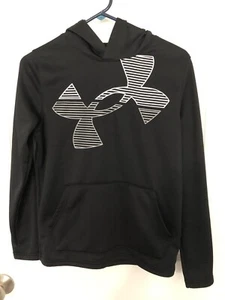 Under Armour Boys Youth YXL Black Logo Loose Pullover Coldgear Hoodie Pockets - Picture 1 of 5
