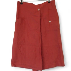Vintage Sportmax Max Mara Pure Linen Deep Orange Women's Pocketed Skirt UK 12 - Picture 1 of 24