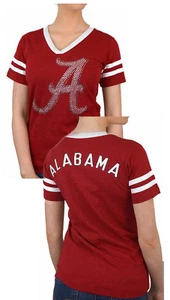 Ladies Alabama Crimson Tide Crimson 2 Sided Rhinestone Short Sleeve T Shirt - Picture 1 of 6