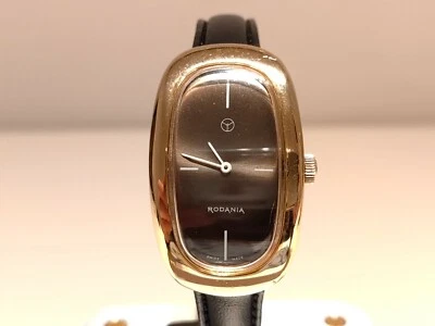 VINTAGE LUXURY CURVED OVAL GOLD PLATED LADIES SWISS MECHANICAL WATCH "RODANIA" - Image 1 of 4