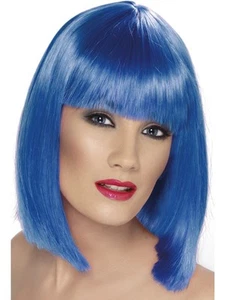 Glam, Wig Blue - Blue Fringed Wig - Ladies Fancy Dress - Picture 1 of 4