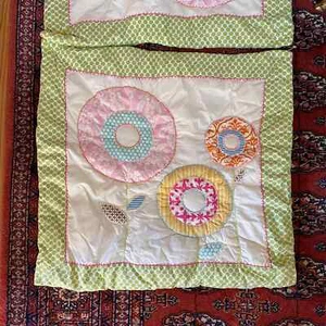 PB Teen Set of 2 Square Quilted Floral Pattern Green Polka Dot Pillow Shams - Picture 1 of 6