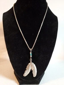 Southwestern Feather Silver-Tone Pendant Charm Necklace With 3 beads Fashion - Picture 1 of 8