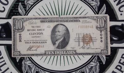 1929 $10 NB Kentucky National Currency *CLINTON* KY Ch#9098 F000884A ECC&C, Inc. - Image 1 of 4