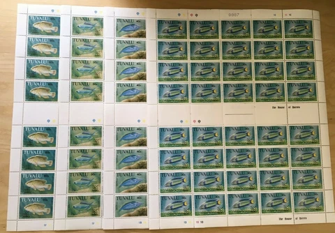 FULL SHEETS Tuvalu 1993 SC 629-32 - Fish Overprint - 4 Sheets of 40 - MNH Cover