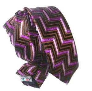CRAVATTA CRAVATTINO SETA MADE IN ITALY MARRONE SPINA PESCE ROSA VIOLA RASO LUCI - Imagen 1 de 1