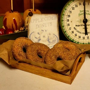 Primitive Farmhouse Faux Halloween Fall Cider Mill Cinnamon Sugar Donuts & Sign  - Picture 1 of 4