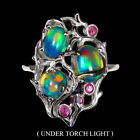 Unheated Oval Fire Opal Rainbow 8x6mm Red Ruby 925 Sterling Silver Ring