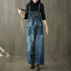 Women's Denim Jeans Pants Overalls Straps Jumpsuit Rompers Wide Leg Trousers MON - Picture 1 of 10
