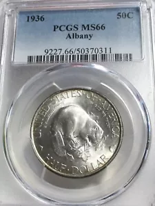1936 ALBANY COMMEMORATIVE SILVER HALF DOLLAR PCGS MS66 RARE US COIN - Picture 1 of 12