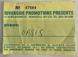 RARE EARLY OASIS CONCERT TICKET STUB RIVERSIDE NEWCASTLE TUESDAY AUGUST 9TH 1994 - Imagen 1 de 2
