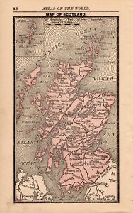 1888 Antique Tiny Scotland Map Miniature Size Vintage Map of Scotland  1557
