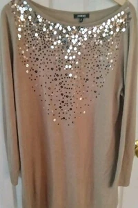 Elementz Sequin Taupe Tunic Sweater Dress Size XL- Holiday Formal Party wear - Picture 1 of 5