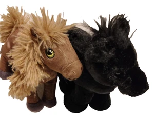Lot 2 9" Horse Plush Hairmazing Brown Cheval Marron GANZ Webkinz Black Stallion - Picture 1 of 24