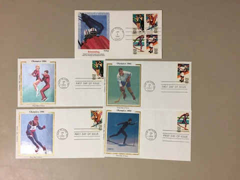 Set of five OLYMPIC GAMES fdc(7) with four SILK fdc Cover